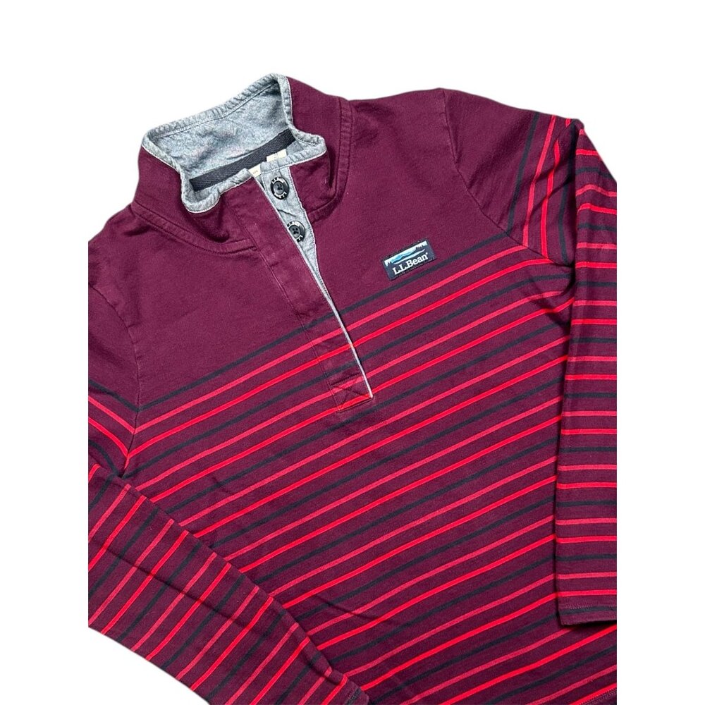 LL Bean Soft Cotton Rugby Striped Henley Sweater 501241 Women's Medium EUC